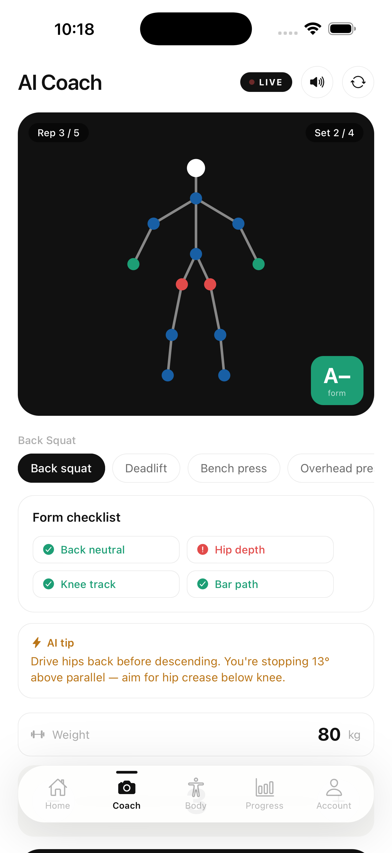 Kiniq Fitness coaching screen
